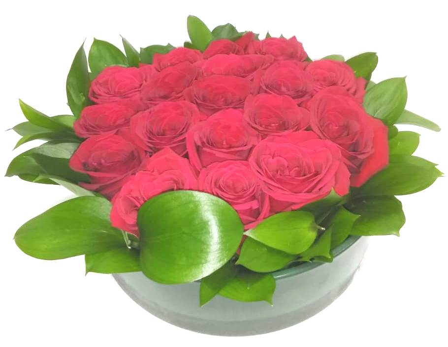Florero redondo con 18 Rosas